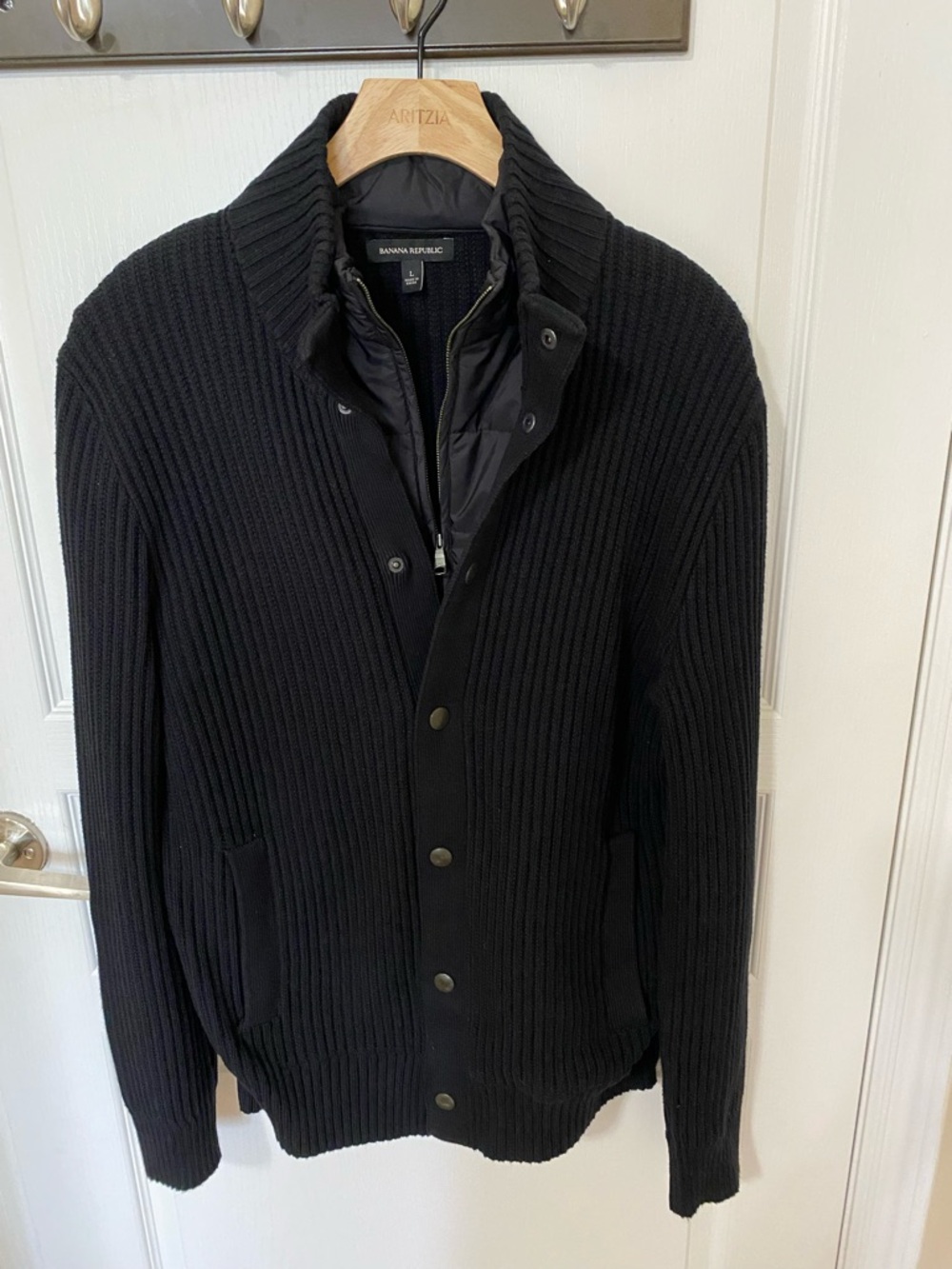 Banana Republic Black Ribbed Snap-Front Knit Jacket